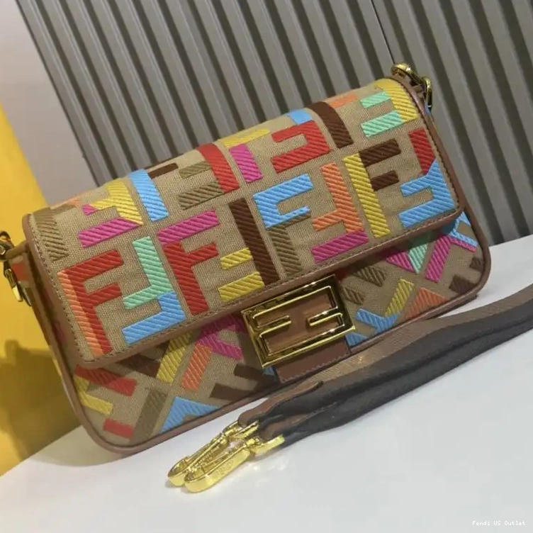 Cheap HOT Canvas Baguette Bag FF Medium Beige In Multi Fendi Motif 0523
